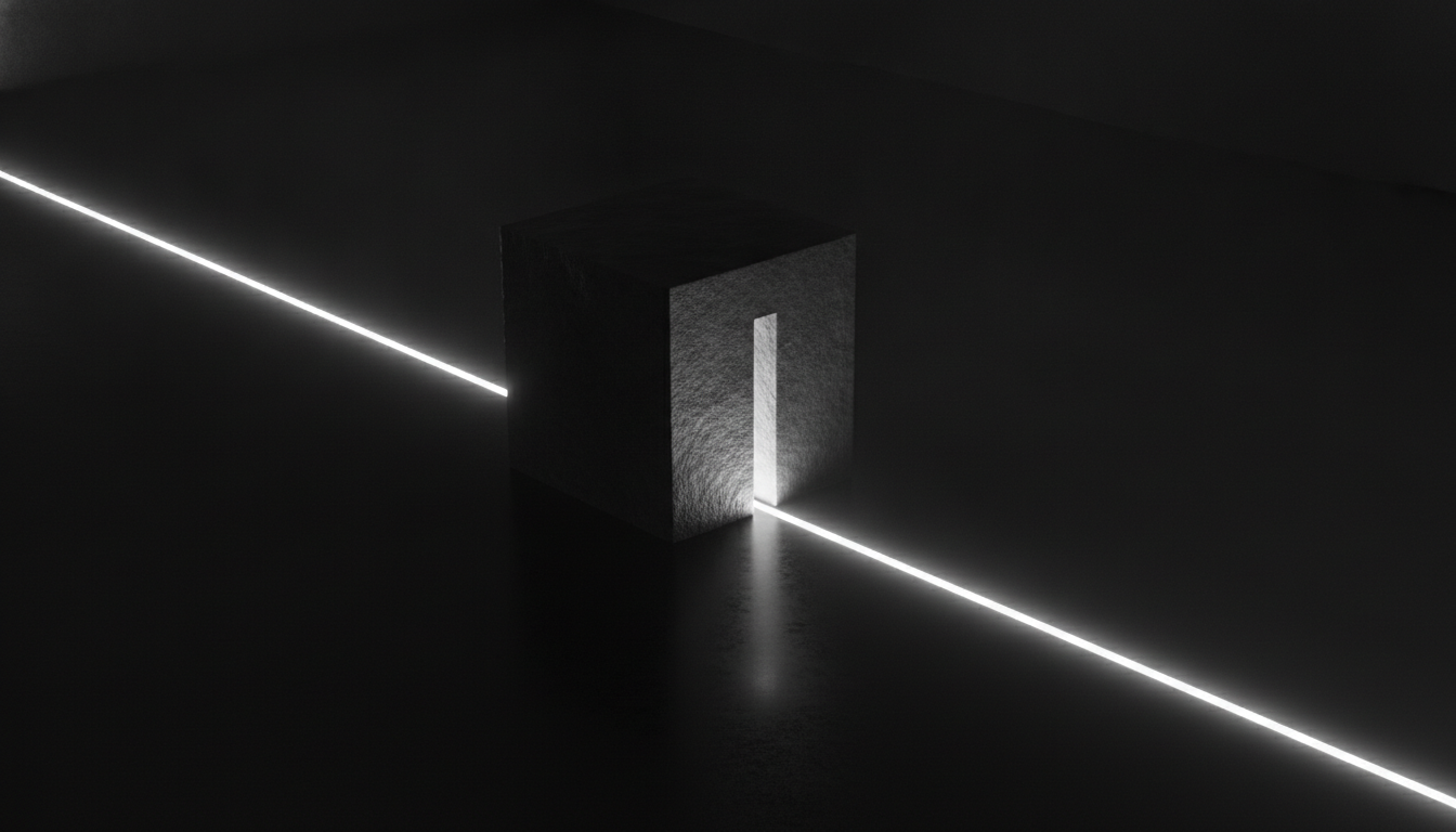 Bloco de pedra escura com entalhe em forma de chave, iluminado de cima